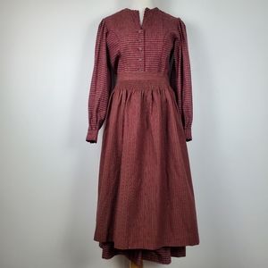 Alphorn VINTAGE Red Traditional Austrian Folk Buttoned DRESS 100% Cotton